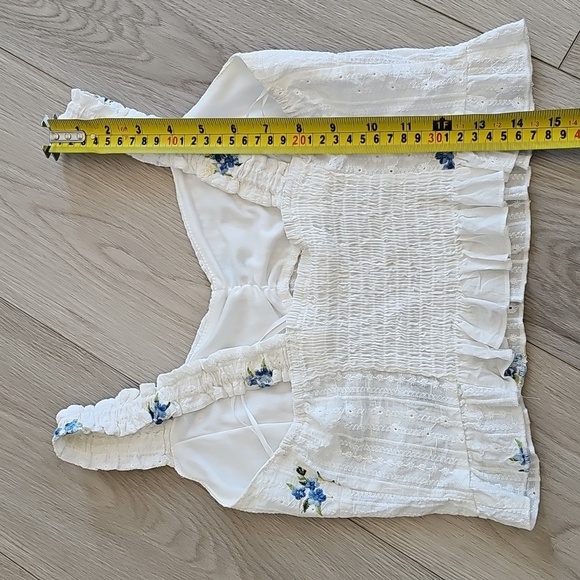 Kirious Cottagecore Dainty Pointelle Embroidered Ruched Cami Crop Top Small - Picture 8 of 12